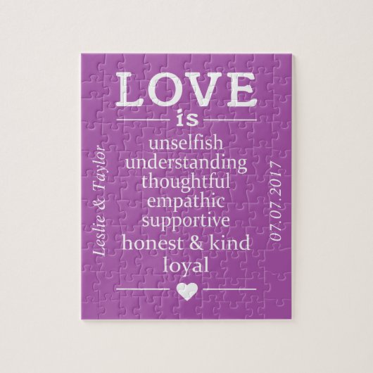 愛は…名前をカスタムする、日付及び色のパズルです ジグソーパズル (縦)