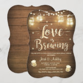 愛はbbqリハーサルの醸造ブライダルシャワーウッド 招待状 (正面/裏面)