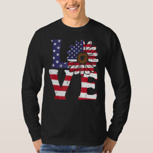 愛ひまわりアメリカ国旗パトリオ7月Wの4日 Tシャツ