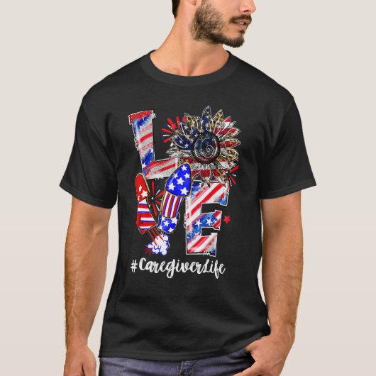 愛ひまわりヒョウ花花火介護者生命4t tシャツ (正面)