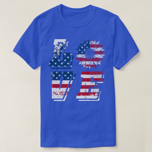 愛ひまわり愛国的アメリカ国旗USA 4th Of Tシャツ (デザイン正面)