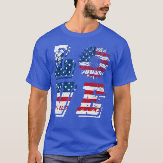 愛ひまわり愛国的アメリカ国旗USA 4th Of Tシャツ