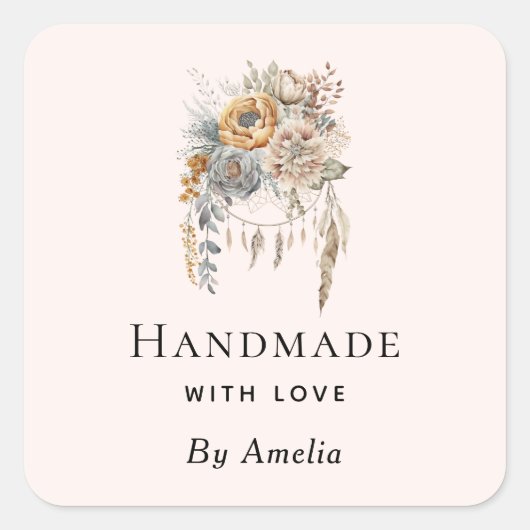 愛ぼほ花とドリームキャッチャーで手作り スクエアシール (正面)