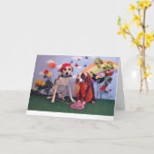 愛または記念日カード、ユーモアのあるな犬の写真 カード (黄色い花)