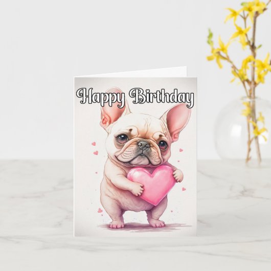 愛よくはしゃぐされる小さなフランスのブルドッグの子犬 カード (黄色い花)