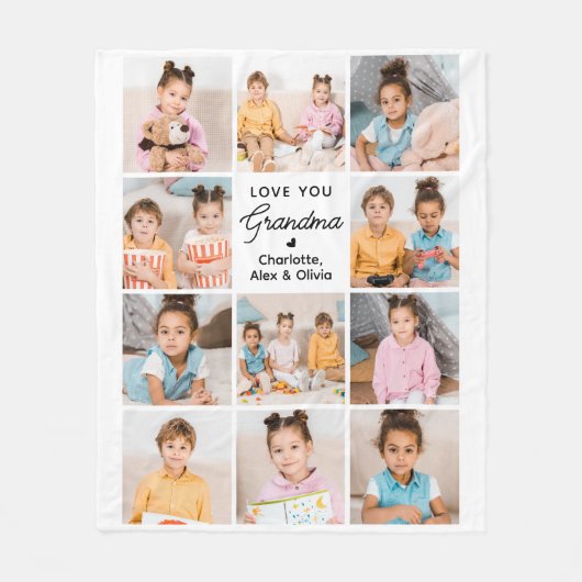 愛よ祖母パーソナライズされた11写真の祖父母 フリースブランケット (正面)