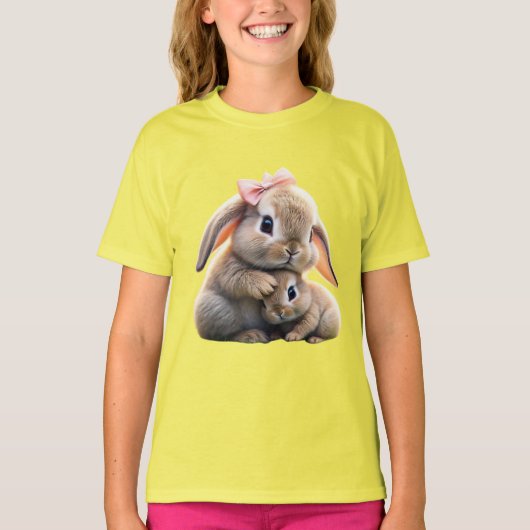愛らしいうさぎと赤ちゃんのキッズTシャツ Tシャツ (正面)