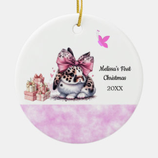 愛らしいうさぎ 赤ちゃんの初めてのクリスマス セラミックオーナメント