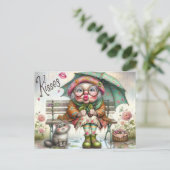 愛らしいおばあちゃんや猫が楽しめるキス ポストカード (スタンド正面)