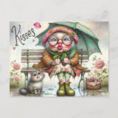 愛らしいおばあちゃんや猫が楽しめるキス ポストカード (正面)