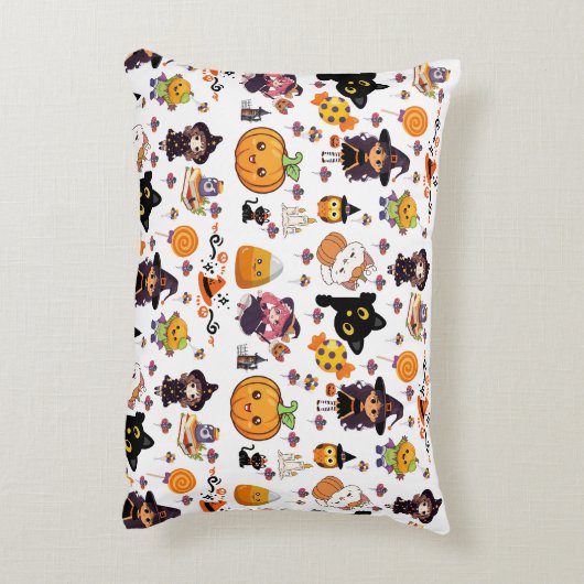 愛らしいおもしろいかわいいハロウィーンパターン アクセントクッション (裏面(縦))