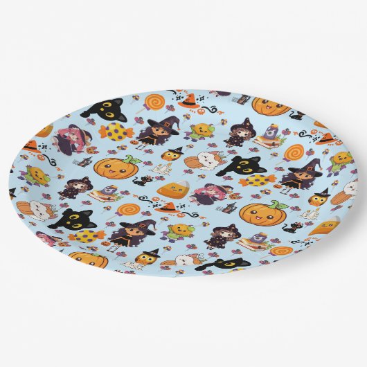 愛らしいおもしろいかわいいハロウィーンパターン ペーパープレート (アングル)