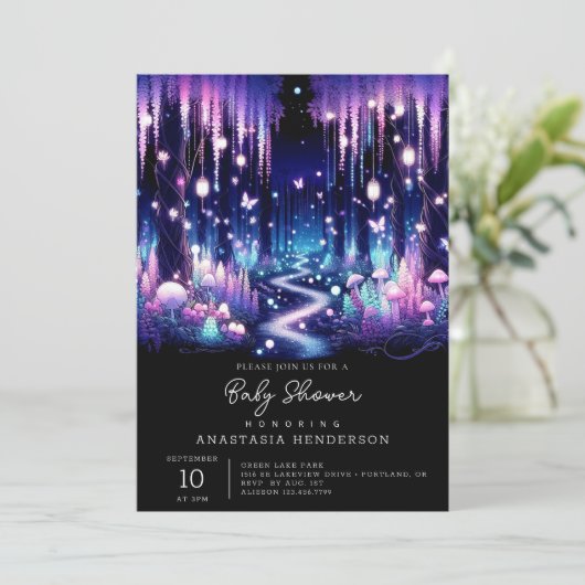 愛らしいおもしろいに魅了された森の赤ちゃんシャワー 招待状 (スタンド正面)
