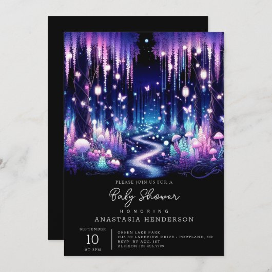 愛らしいおもしろいに魅了された森の赤ちゃんシャワー 招待状 (正面/裏面)