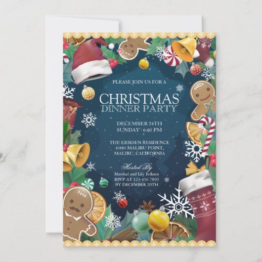 愛らしいおもしろいクリスマスディナーパーティの招待状 招待状 (正面)