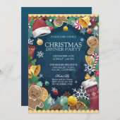 愛らしいおもしろいクリスマスディナーパーティの招待状 招待状 (正面/裏面)