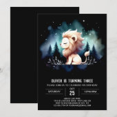 愛らしいおもしろいライオン誕生日 招待状 (正面/裏面)