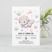 愛らしいおもしろい恐竜1歳の誕生日 招待状 (スタンド正面)