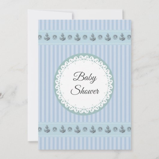 愛らしいおもしろい海軍の船と魚の男の子の赤ちゃんシャワー 招待状 (裏面)