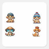 愛らしいおもしろい漫画の子犬4パックシール スクエアシール (正面)