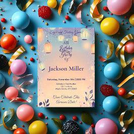 愛らしいお洒落ハリネズミ付きランタン誕生日 招待状