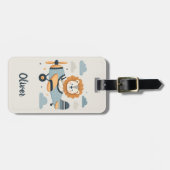 愛らしいお洒落ライオンが飛魅力的行中 ラゲッジタグ (正面横)