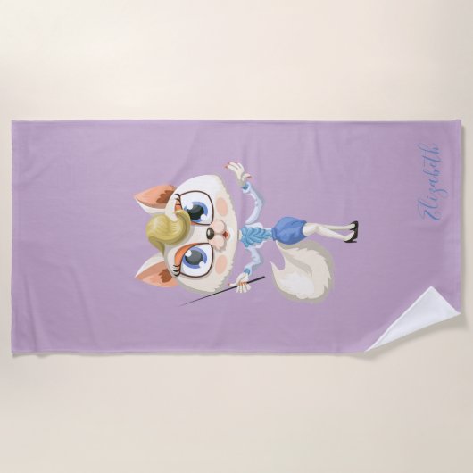 愛らしいお洒落漫画子猫-パーソナライズされた ビーチタオル (正面)