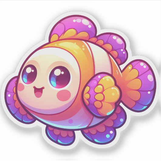 愛らしいかわいいが鮮やかな彩りを添えた道化魚 シール (正面)