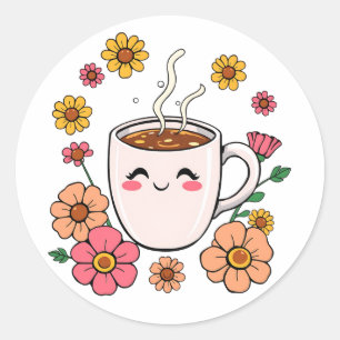 愛らしいかわいいコーヒーアニメ ラウンドシール