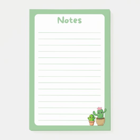 愛らしいかわいいサボテンSoft Green Post-It®ノート ポストイット (正面)