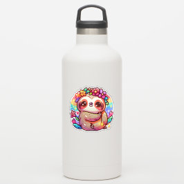 愛らしいかわいいズナマケモノとフラワークラウン シール