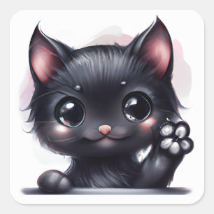 愛らしいかわいいズブラックキャット スクエアシール