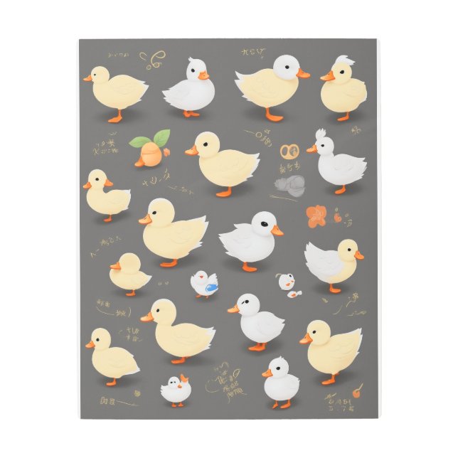 愛らしいかわいいダック：複数ベクトルデザイン メタルプリント (正面)