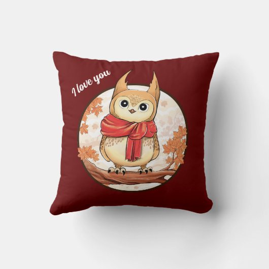 愛らしいかわいいフクロウのイラスト「愛してる」 クッション (裏面)