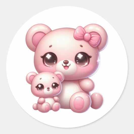 愛らしいかわいいベアーステッカー：かわいらしさ過負荷 ラウンドシール (正面)