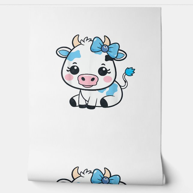愛らしいかわいい牛とさくらんぼと弓デザイン 壁紙 (ほどく)