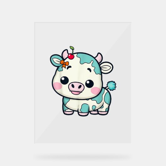 愛らしいかわいい牛とさくらんぼと弓デザイン_2 アクリルサイン (正面)