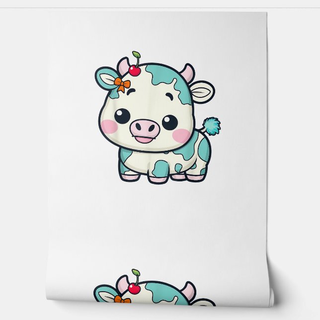 愛らしいかわいい牛とさくらんぼと弓デザイン_2 壁紙 (ほどく)