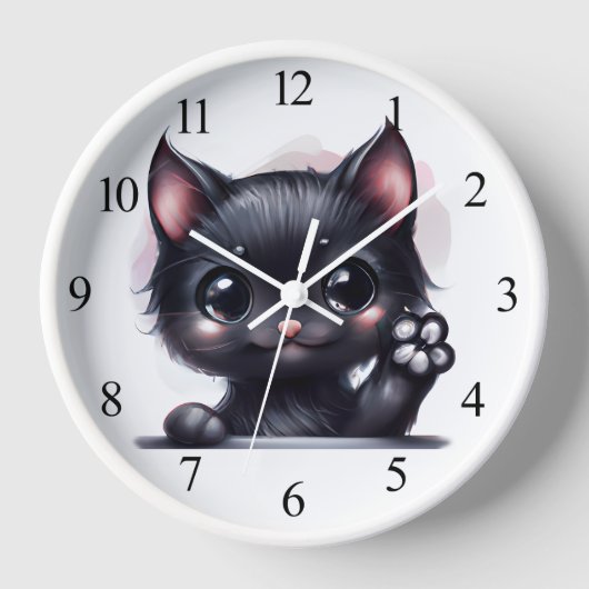 愛らしいかわいい黒猫 壁時計 (正面)
