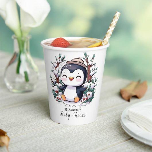 愛らしいかわいらしペンギンの赤ちゃんシャワー 紙コップ (インサイチュ)