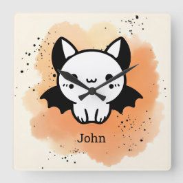 愛らしいこうもりバディ – かわいいミニマル子供部屋アート スクエア壁時計