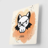 愛らしいこうもりバディ – かわいいミニマル子供部屋アート スクエア壁時計 (傾斜)