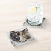 愛らしいさらさの子ネコ ガラスコースター (アングル)