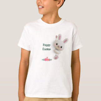 愛らしいのぞき込む3Dうさぎ（編集可能なイースター付き） Tシャツ