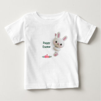 愛らしいのぞき込む3Dウサギ（編集可能なイースター付き） ベビーTシャツ