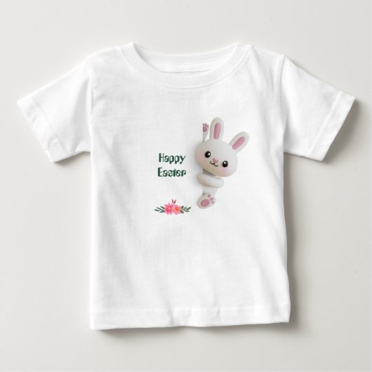 愛らしいのぞき込む3Dウサギ（編集可能なイースター付き） ベビーTシャツ (正面)