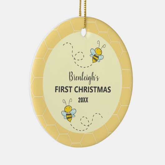 愛らしいのまわりに初めてのクリスマスカスタムセラミック セラミックオーナメント (右)