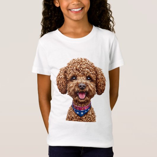 愛らしいふわふわのくるくるした毛の犬 Tシャツ (正面)