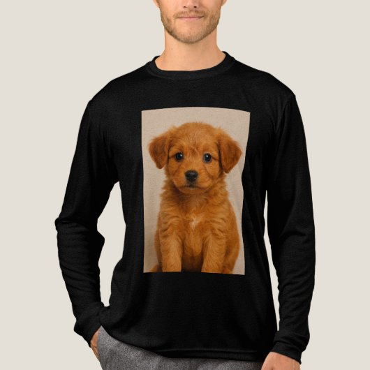 愛らしいふわふわの子犬の顔 | かわいい犬好きTシャツ トライブレンドTシャツ (正面)