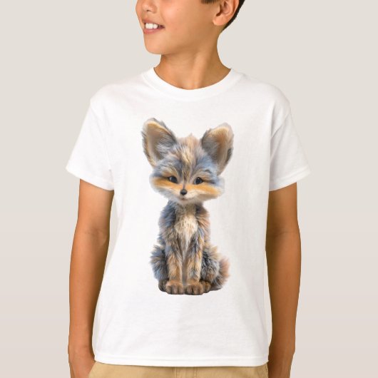 愛らしいふわふわグレーとタンのキツネの子供たち Tシャツ (正面)